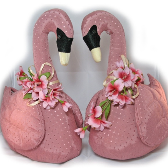 18" 2pc Vintage Pink GEESE GOOSE DUCK Plush Animal